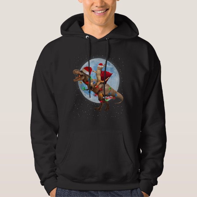 Moletom Cat Santa Hat Andando Dinossauro T rex Lua Natal (Frente)