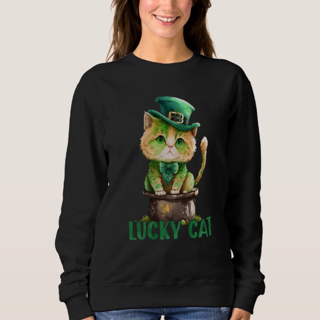 Moletom Cat St Patrick Leprechaun Shamrock Irish Lucky Cat (Frente)