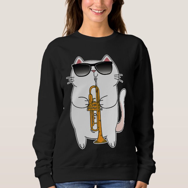 Moletom Cat Wearing Sunglasses Playing Trumpet Kitty (Frente)