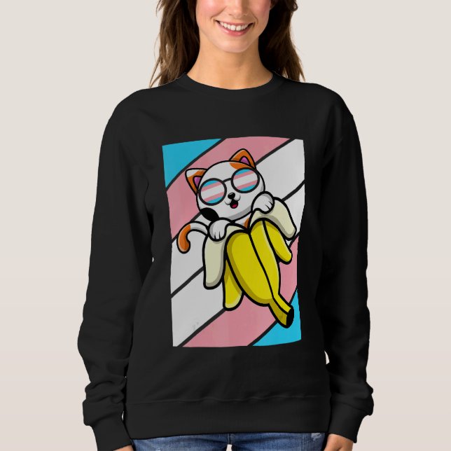 Moletom Cat With Banana Pride Transgender Flag LGBT Proud  (Frente)