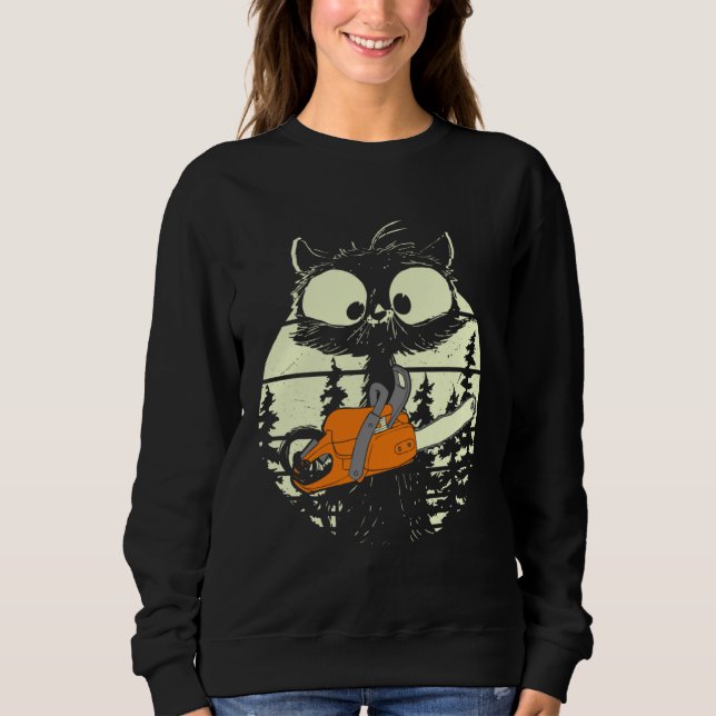 Moletom Cat With Chainsaw Cute Lumberjack Forester Cat (Frente)