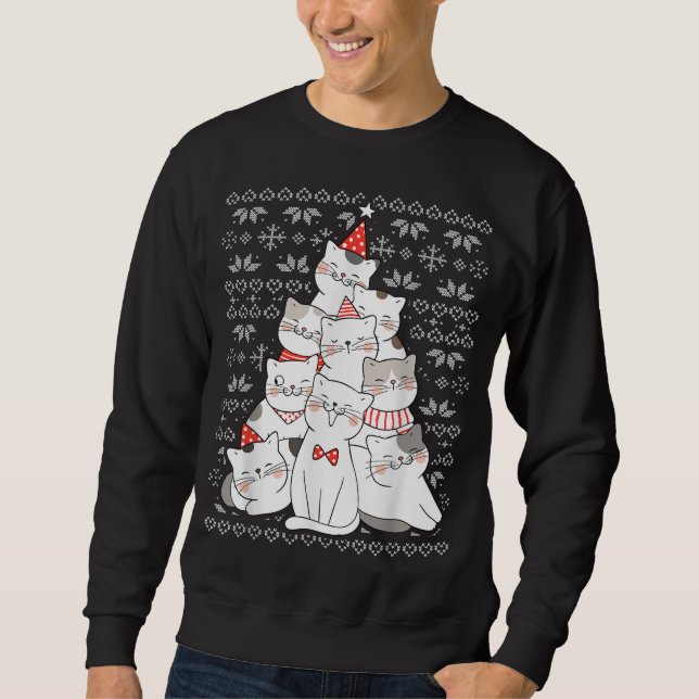 Moletom Catmas Tree Ugly Christmas Sweater Engraçado Xmas  (Frente)
