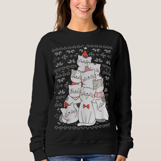 Moletom Catmas Tree Ugly Christmas Sweater Engraçado Xmas  (Frente)