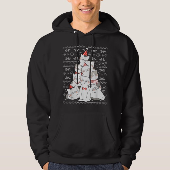 Moletom Catmas Tree Ugly Christmas Sweater Engraçado Xmas  (Frente)