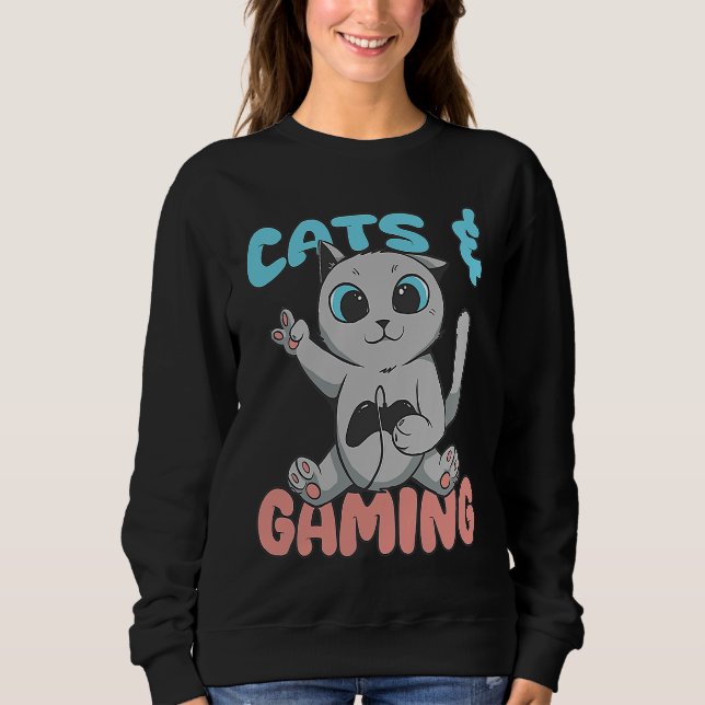 Moletom Cats And Gaming Loves Playing Video Games Cute Gam (Frente)