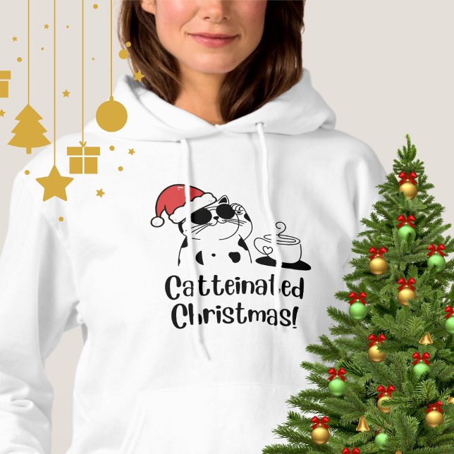 Moletom Catteinated Christmas Coffee and Cat Lover Holiday (Criador carregado)