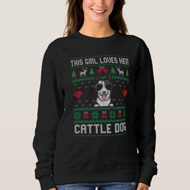 Moletom Cattle Dog Girl Cool Ugly Christmas for Dog Mom Pr (Frente)