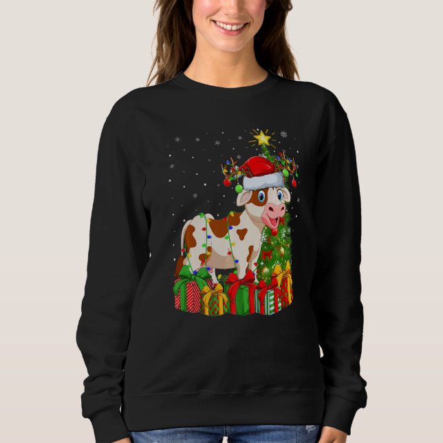 Moletom Cattle  Xmas Holiday Santa Cattle Christmas Tree (Frente)