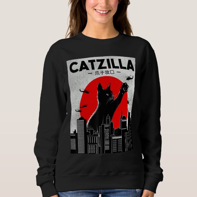 Moletom Catzilla Funny Cat Shirt, Funny Cat T-shirt, Cat L (Frente)