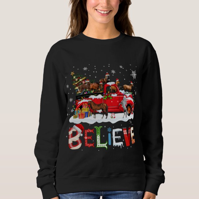 Moletom Cavalo Andando Red Truck Árvore de Natal Acredite  (Frente)