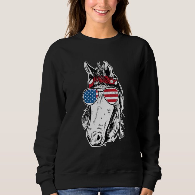 Moletom Cavalo Aviador Óculos de sol Bandeira Animal Ameri (Frente)