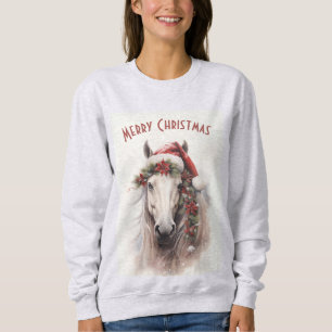 Moletom Cavalo Branco Santa Hat Red Poinsettias Natal