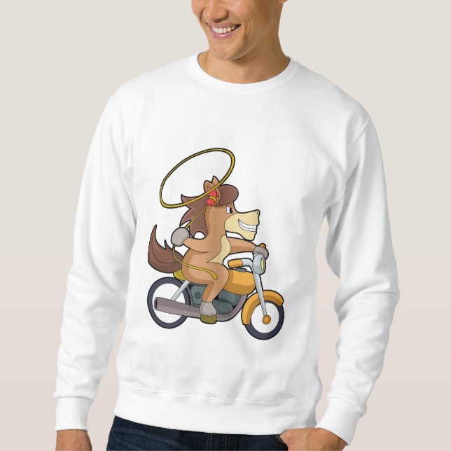 Moletom Cavalo como cowboy com laço e moto (Frente)