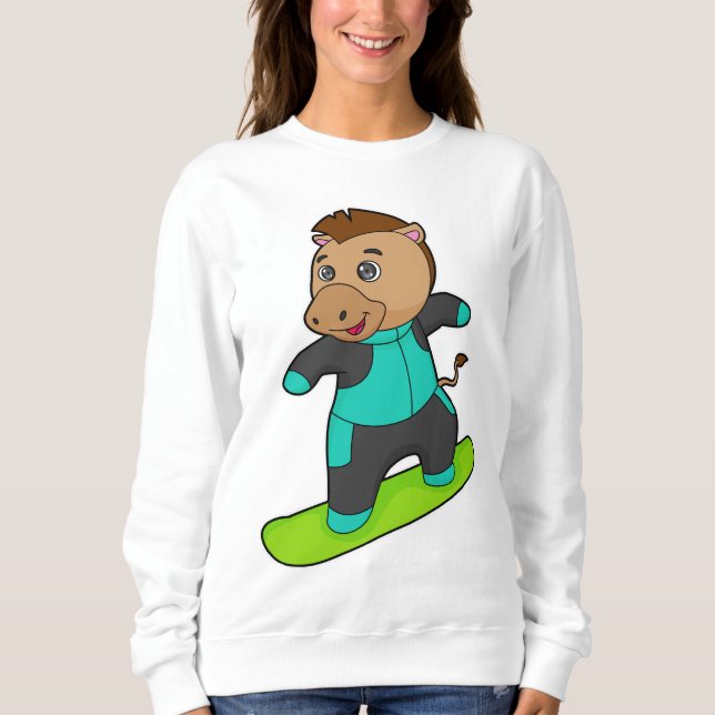 Moletom Cavalo como Snowboarder com Snowboard (Frente)