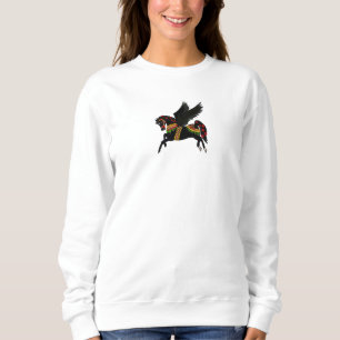 Moletom Cavalo de Carrossel Vintage Pegasus Preto Elegante