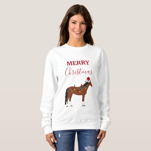 Moletom Cavalo de Natal Santa Hat Luzes de Natal (Frente Completa)