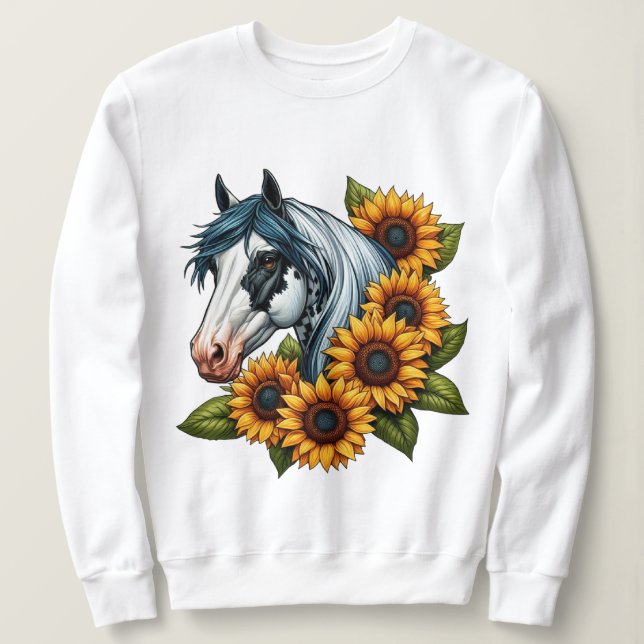 Moletom Cavalo de Túmulo Negro e Branco e Girassóis (Frente do Design)