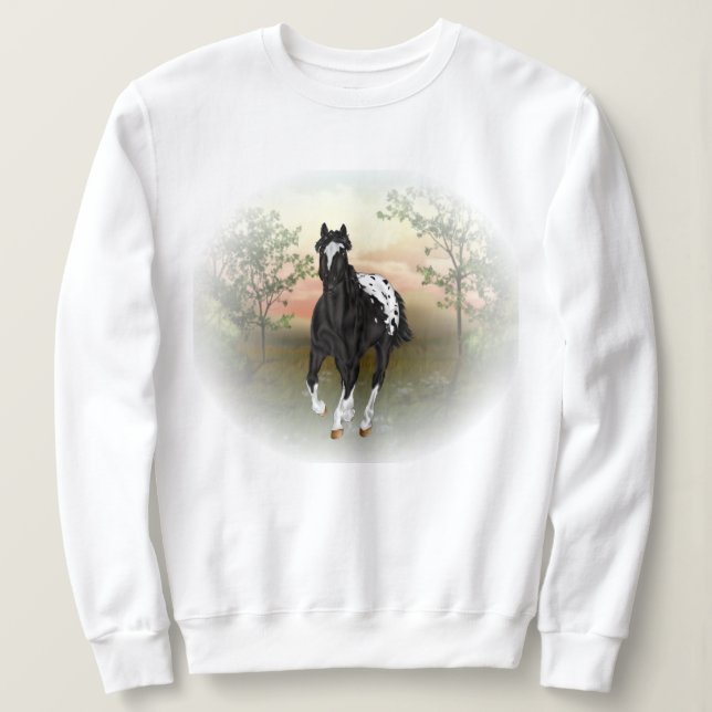 Moletom Cavalo Negro Appaloosa em Corrente (Frente do Design)