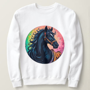 Moletom Cavalo Preto Elegante Com Fundo Vibrante