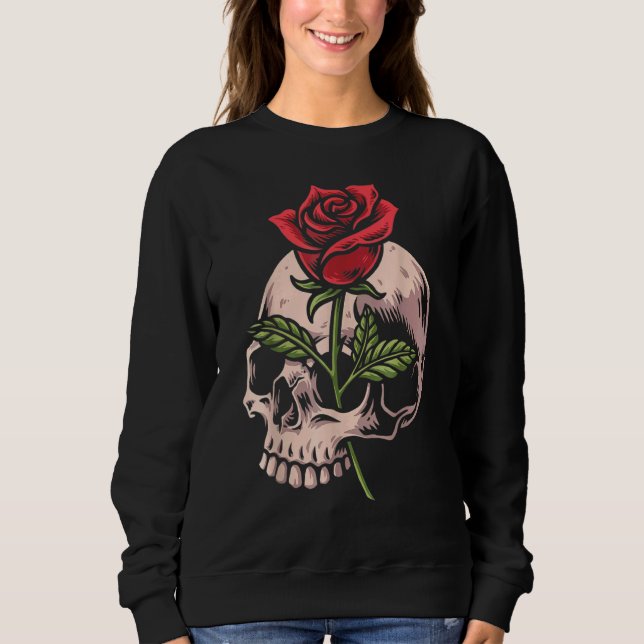 Moletom Caveira e Rosa Vermelha Gótico Oculto Tatuagem Emo (Frente)