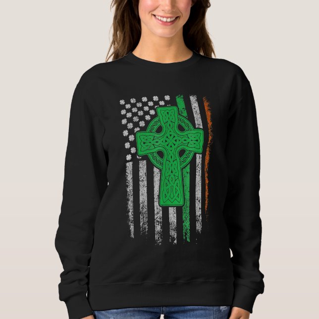 Moletom Celtic Cross Irish American Flag St Patrick's Day  (Frente)