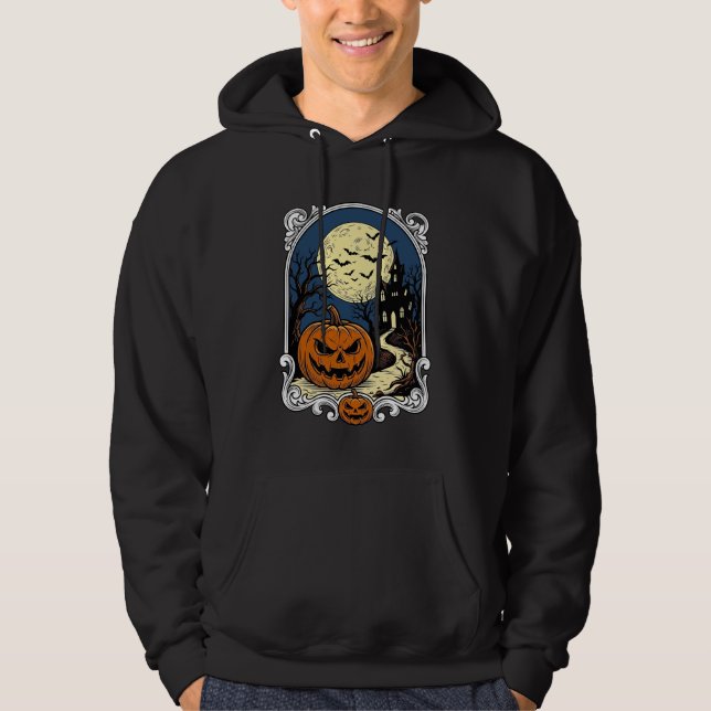 Moletom Cena de Abóbora Assombrada Arte Vetorial de Hallow (Frente)