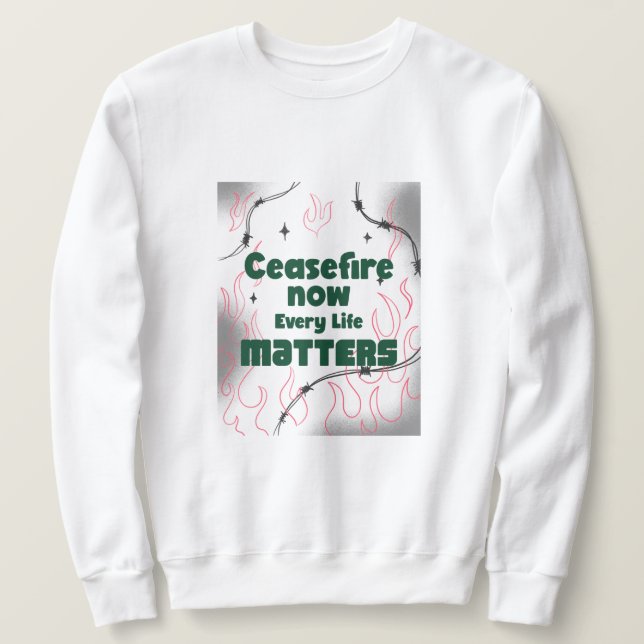Moletom Cessar fogo agora toda vida importa genocídio de G (Frente do Design)