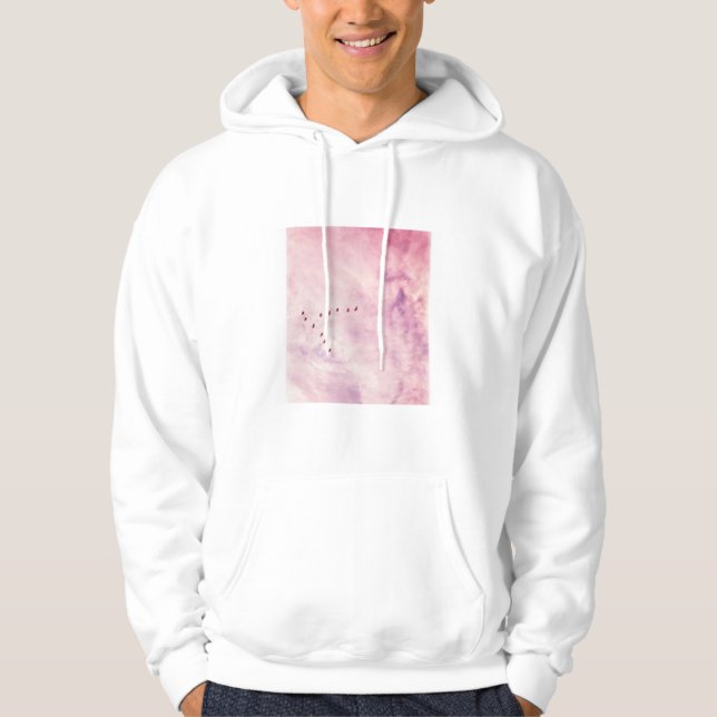 Moletom Céu Rosa em Hoodie Branco para Homens (Frente)