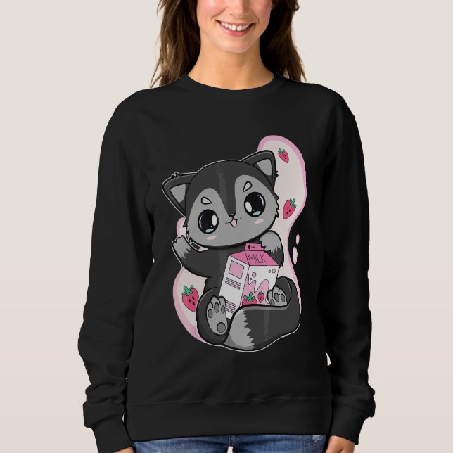 Moletom Chá Bubble De Leite De Morango Black Fox Para Boba (Frente)