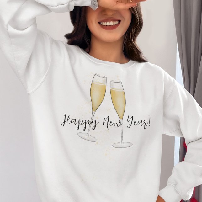 Moletom Champagne de felizes anos novos Dourada (Happy New Year Whimsical Champagne Glasses. )