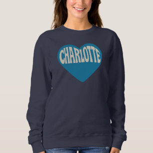Moletom Charlotte NC Retro Heart Design - Vintage Font