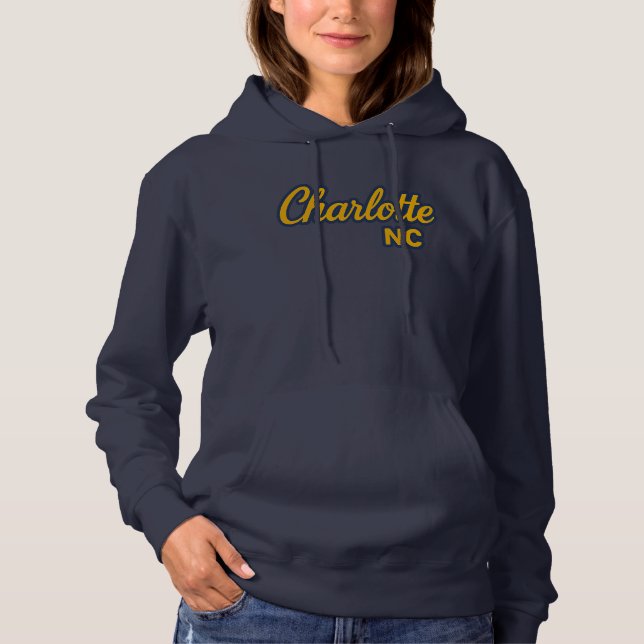 Moletom Charlotte NC Script Design - Amarelo e Marinho Neg (Frente)