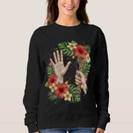 Moletom Chave de Mecânico Tropical & Gráfico de Flor de Hi