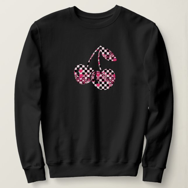 Moletom Checkers & Pink Hearts Patterned Cherries (Frente do Design)