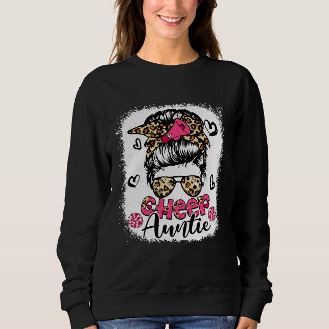 Moletom Cheer Auntie Leopard Cute Messy Bun Hair Cheerlead (Frente)
