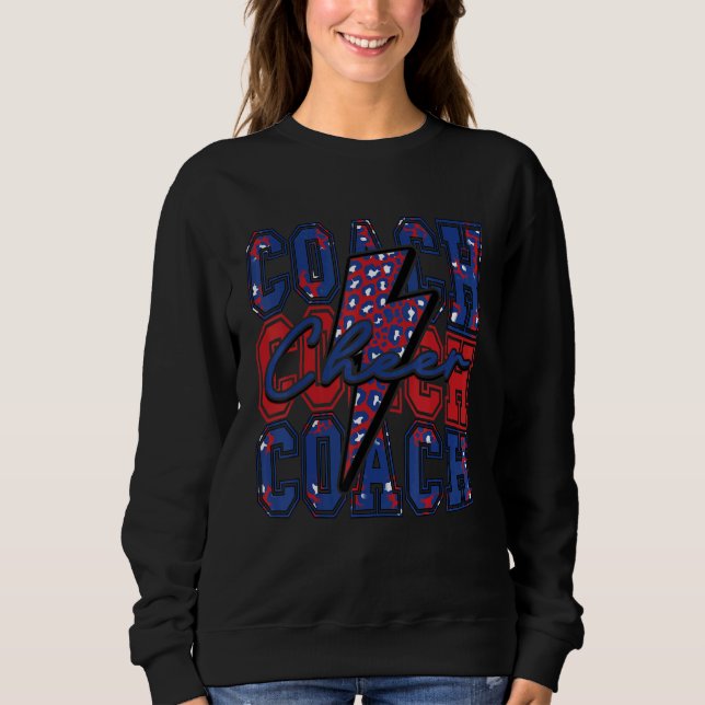 Moletom Cheer Coach Lightning Bolt Cheer Leopard Blue Red (Frente)