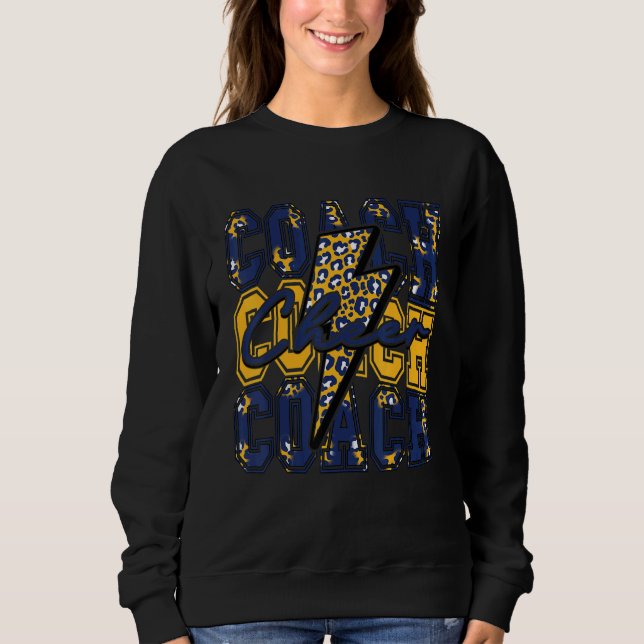 Moletom Cheer Coach Lightning Bolt Cheer Leopard Navy Gold (Frente)