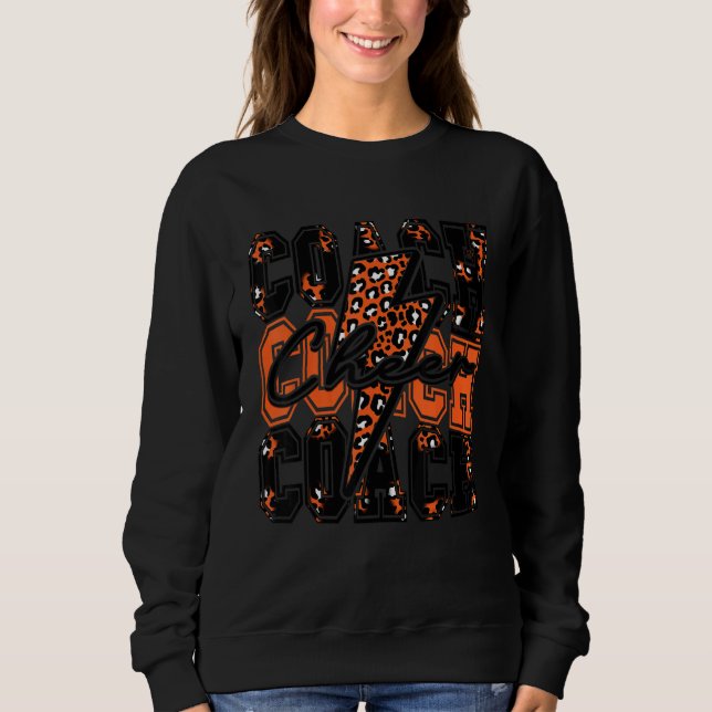 Moletom Cheer Coach Lightning Bolt Cheer Leopard Orange Bl (Frente)