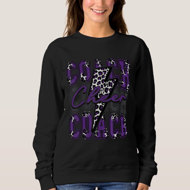 Moletom Cheer Coach Lightning Bolt Cheer Leopard Purple (Frente)