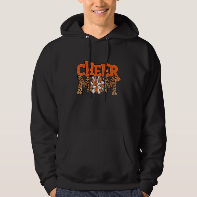 Moletom Cheer Mom Leopard with Orange and White Pom Poms (Frente)