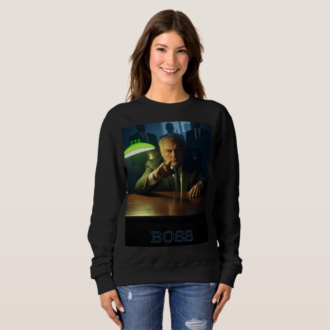 Moletom Chefe com texto mulheres camisola preta (Frente Completa)