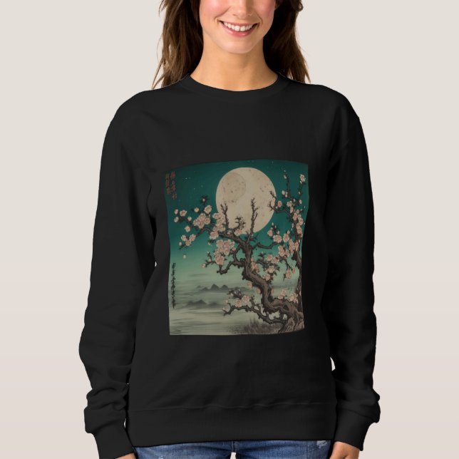 Moletom Cherry Blossoms na Lua da Arte Japonesa (Frente)