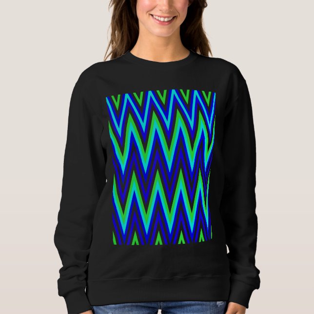 Moletom Chevron In Deep Blue Lime Green Zigzags (Frente)