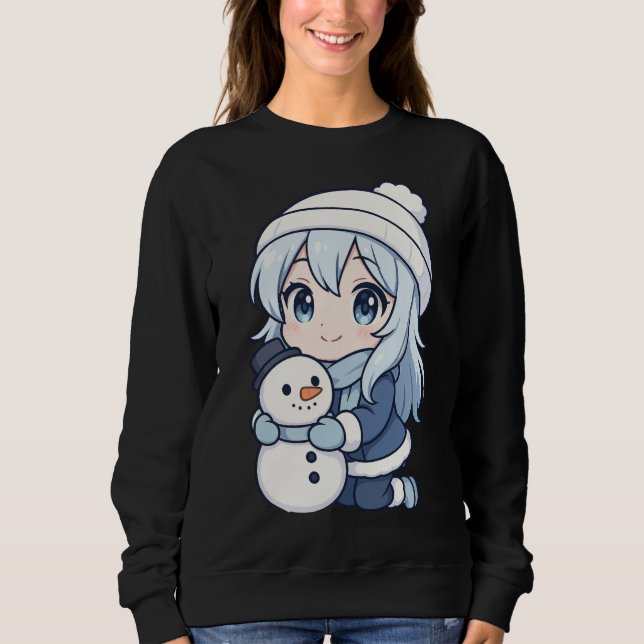 Moletom Chibi Winter Girl Sweatshirt – Cute Anime Snowman  (Frente)