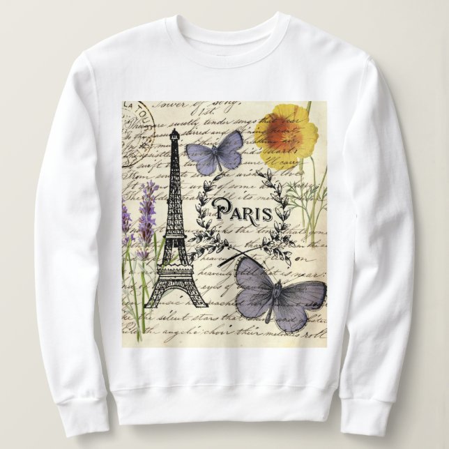 Moletom chic french butterfly scripts paris eiffel torre (Frente do Design)