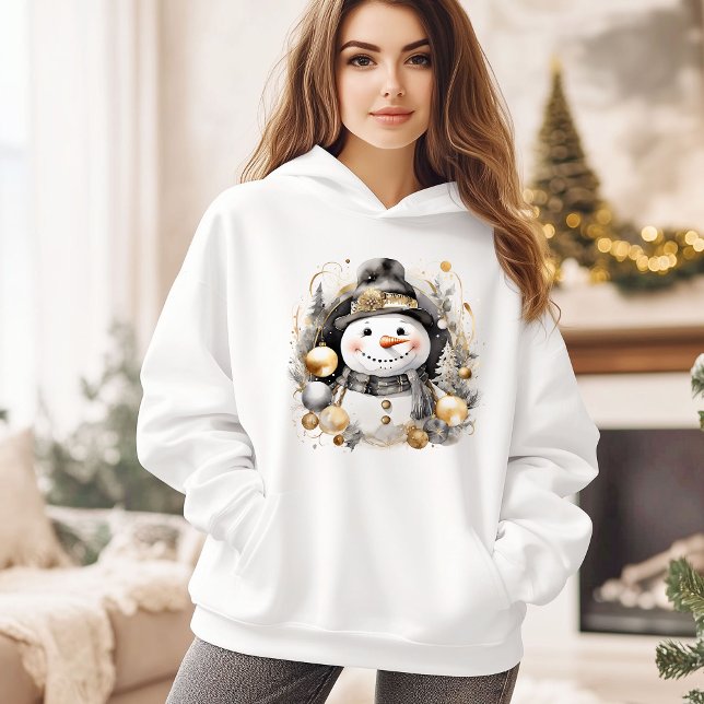 Moletom Chic Snowman: Black and Gold Holiday Charm (Criador carregado)