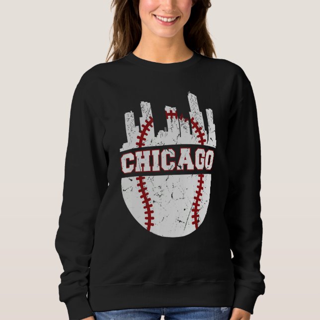 Moletom Chicago Distressed Baseball   Retro Skyline   USA (Frente)
