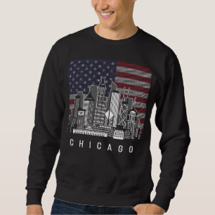Moletom Chicago Illinois Skyline American Flag