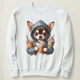 Moletom Chihuahua em camisola caseira segurando café