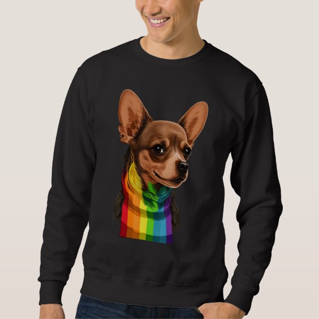 Moletom Chihuahua Gay Pride Dog LGBT Rainbow Flag on Chihu (Frente)